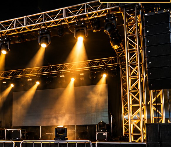 Concept image of an intimate wedding truss installation